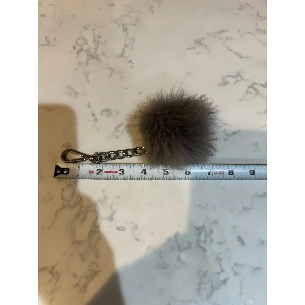 Michael Kors Large Fur Pom Pom Bag Charm keychain neutral glam silver tone